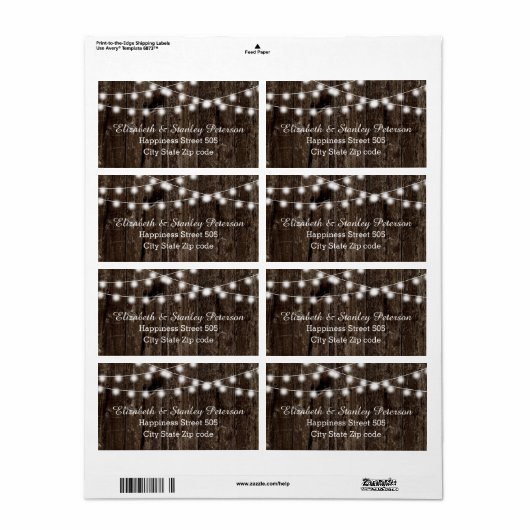 String van lichten op oude houten zomer bruiloft etiket (Full Sheet)