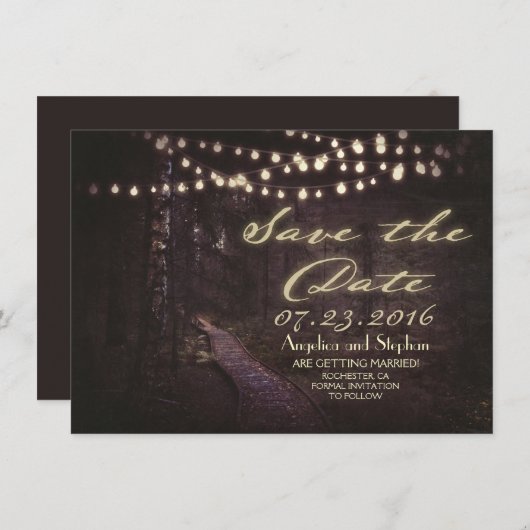 String van lichten rustieke bomen Save the Date (Voorkant / Achterkant)