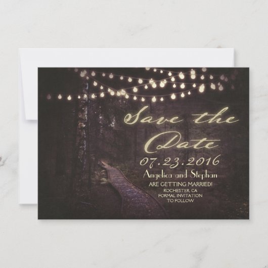 String van lichten rustieke bomen Save the Date (Voorkant)