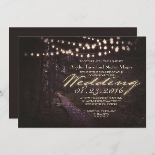 String van Lichten Rustieke Bomen Uitnodiging voor (Voorkant / Achterkant)