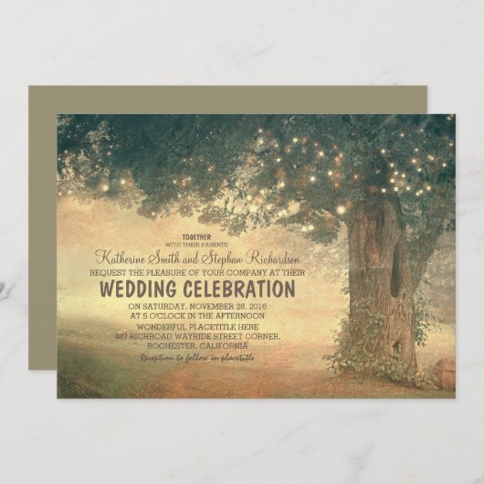 String van lichten rustieke boom bruiloft uitnodig kaart (Voorkant / Achterkant)