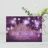String van lichten rustieke paarse bruiloft uitnod kaart (Staand voorkant)