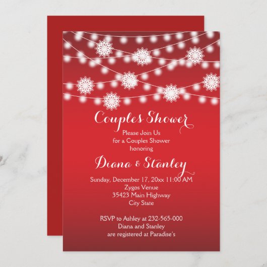 String van lichten sneeuwvlokken bruiloft koppels  kaart (Voorkant / Achterkant)