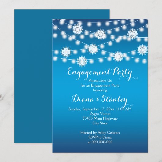 String van lichten sneeuwvlokken bruiloft verlovin kaart (Voorkant / Achterkant)