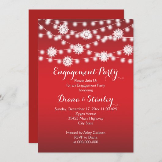 String van lichten sneeuwvlokken rode bruiloft ver kaart (Voorkant / Achterkant)