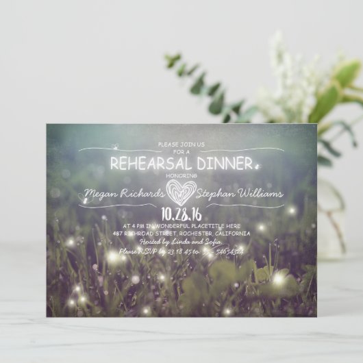 String van lichten vuurvliegjes rustieke repetitie kaart (Staand voorkant)