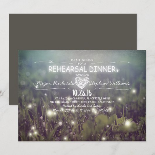 String van lichten vuurvliegjes rustieke repetitie kaart (Voorkant / Achterkant)