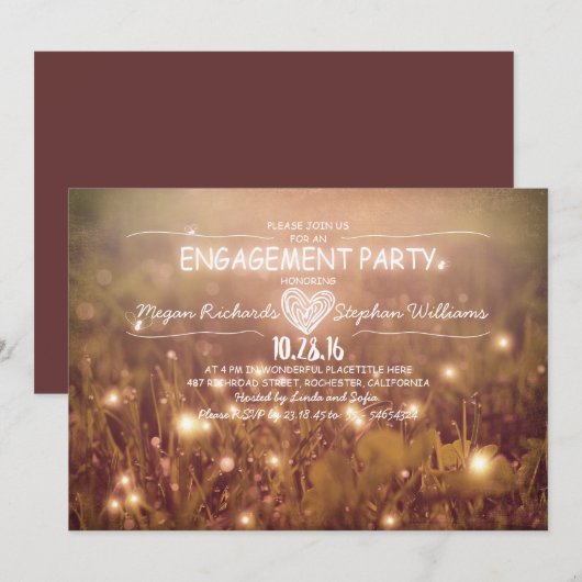 String van lichten vuurvliegjes rustieke verloving kaart (Voorkant / Achterkant)