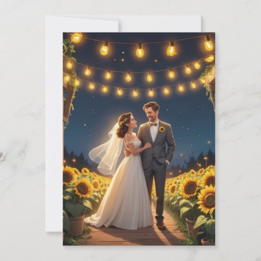 String van lichten Zonnebloem bruiloft uitnodiging (Voorkant)