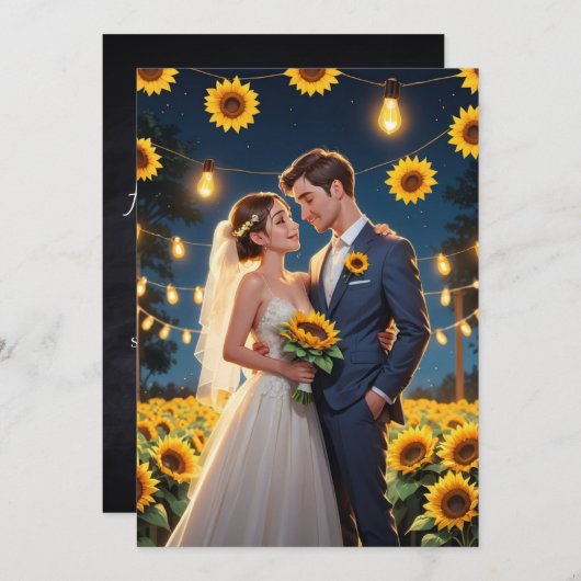 String van lichten Zonnebloem bruiloft uitnodiging (Voorkant / Achterkant)