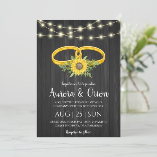 String van lichten Zonnebloem bruiloft uitnodiging (Staand voorkant)