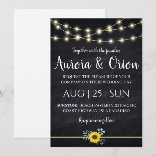 String van lichten Zonnebloem bruiloft uitnodiging (Voorkant / Achterkant)