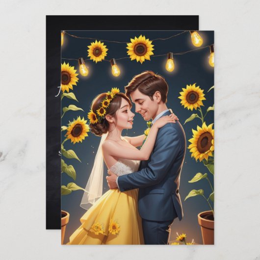 String van lichten Zonnebloem bruiloft uitnodiging (Voorkant / Achterkant)
