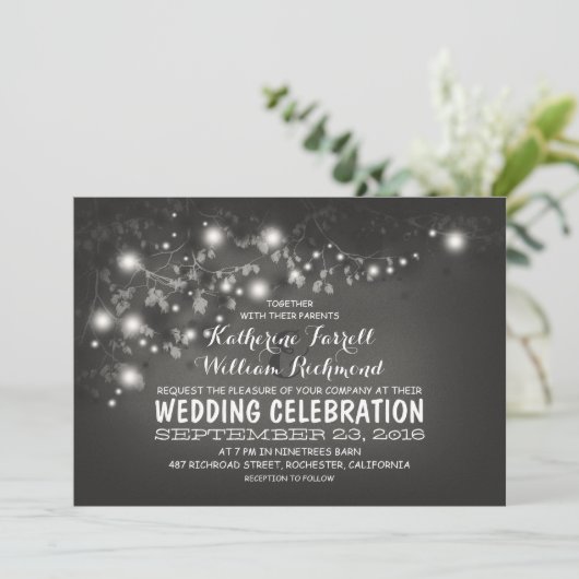 String van lichten Zwart & Wit bruiloft Uitnodigen Kaart (Staand voorkant)