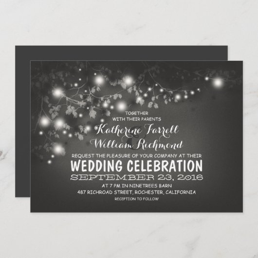 String van lichten Zwart & Wit bruiloft Uitnodigen Kaart (Voorkant / Achterkant)