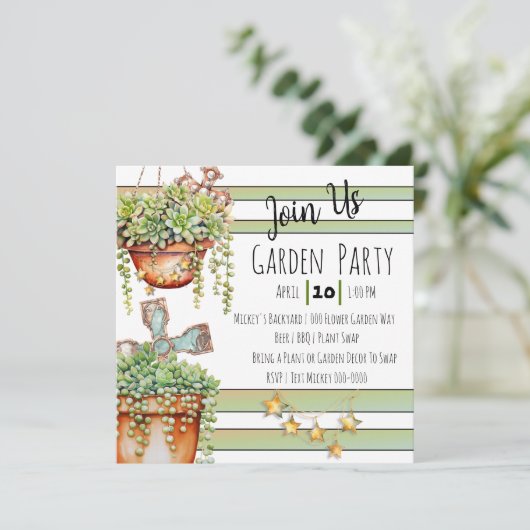 String van parels Succlents en rustieke tuin Decor Kaart (Staand voorkant)