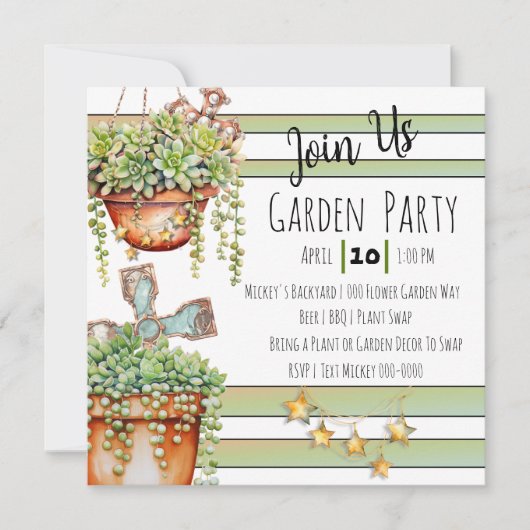 String van parels Succlents en rustieke tuin Decor Kaart (Voorkant)