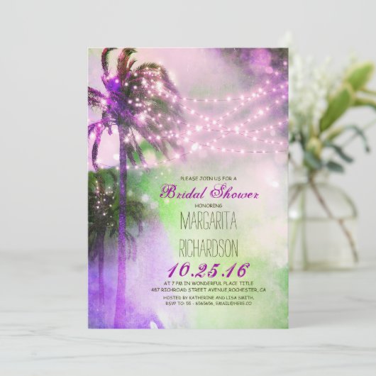 String verlicht Palmbomen Beach vrijgezellenfeest Kaart (Staand voorkant)