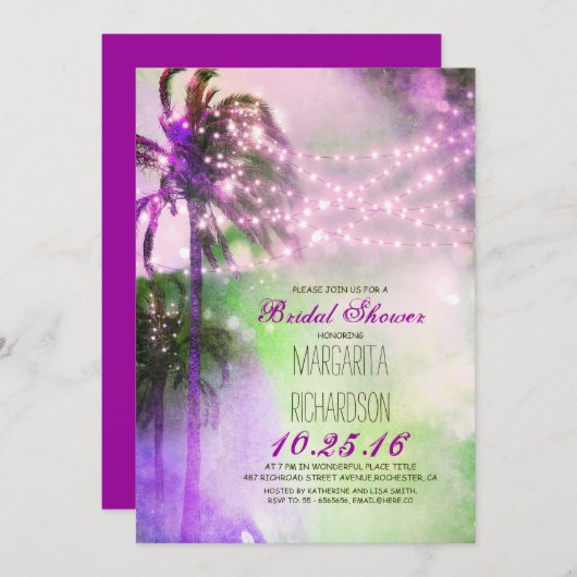 String verlicht Palmbomen Beach vrijgezellenfeest Kaart (Voorkant / Achterkant)