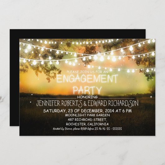 String verlicht rustieke verlovingsfeestuitnodigin kaart (Voorkant / Achterkant)
