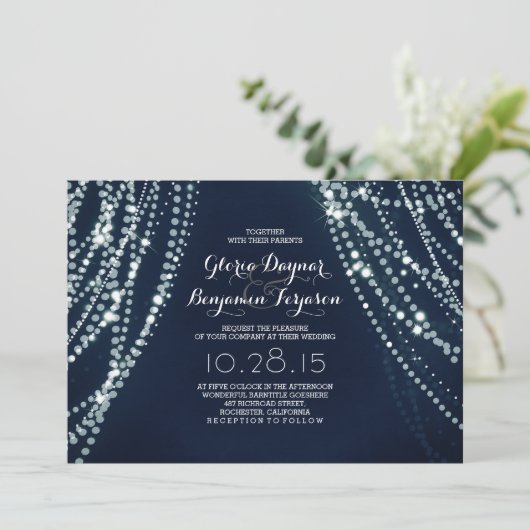 String verlichting Achtergrond Romantische bruilof Kaart (Staand voorkant)