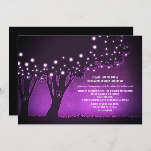 String verlichting boom rustieke paarse repetitie kaart (Voorkant / Achterkant)