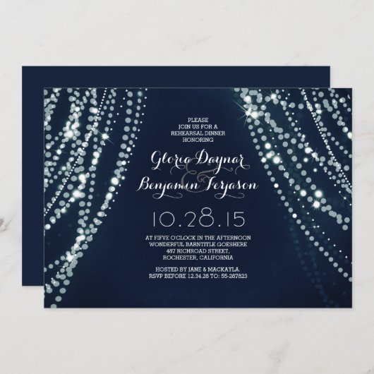 String verlichting chique repetitie diner uitnodig kaart (Voorkant / Achterkant)