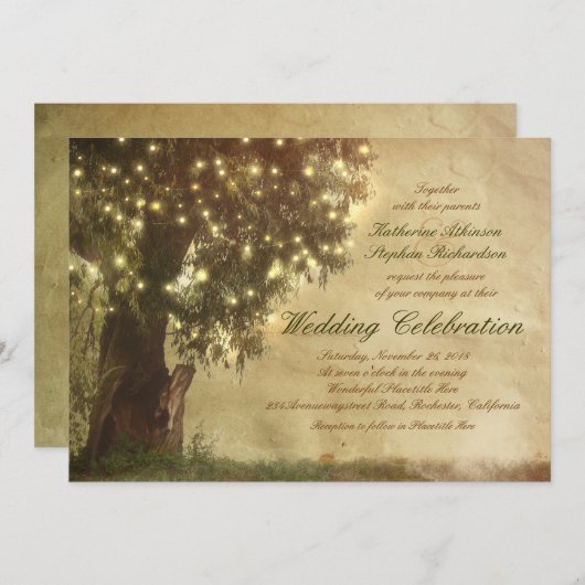 String verlichting oude boom rustieke bruiloft uit kaart (Voorkant / Achterkant)