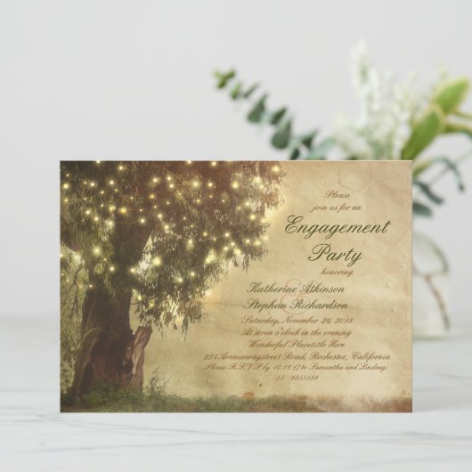 String verlichting oude boom rustieke verlovingsfe kaart (Staand voorkant)