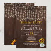 String verlichting zonnebloemen rustieke verjaarda kaart (Voorkant / Achterkant)