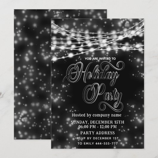 String verlichting zwart wit corporate Holiday par Kaart (Voorkant / Achterkant)