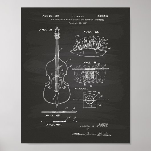 Stringed Instruments 1960 Patent Art Chalkboard Poster (Voorkant)