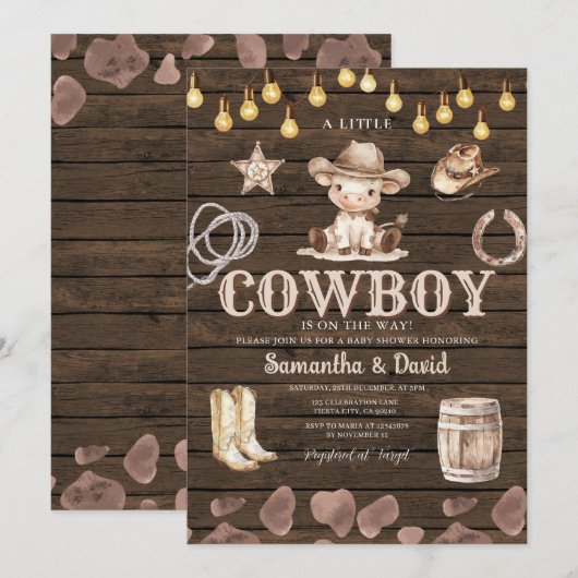 Stringlight Cowboy is on the Way Baby Shower  Kaart (Voorkant / Achterkant)