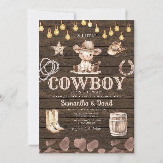 Stringlight Cowboy is op komst Baby Shower  Kaart (Voorkant)