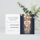 Strings of Lights Carved Heart Wedding RSVP Kaarte (Staand voorkant)