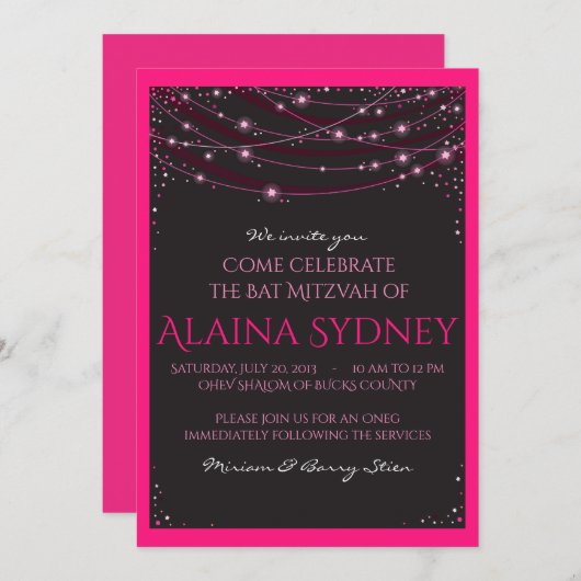 STRINGS OF STARS Bat Mitswa Uitnodiging (Voorkant / Achterkant)