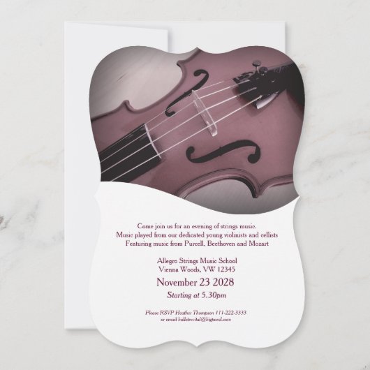 Strings recital viool klassieke muziek uitnodiging (Achterkant)