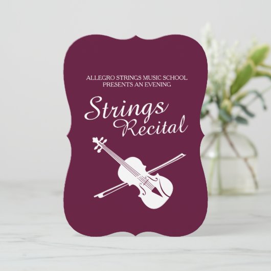 Strings recital viool klassieke muziek uitnodiging (Staand voorkant)