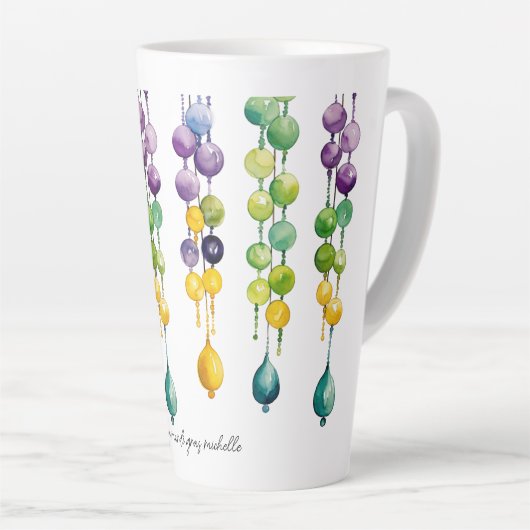Strings van Mardi Gras Kralen in Waterverf Latte Mok (Rechterhoek)
