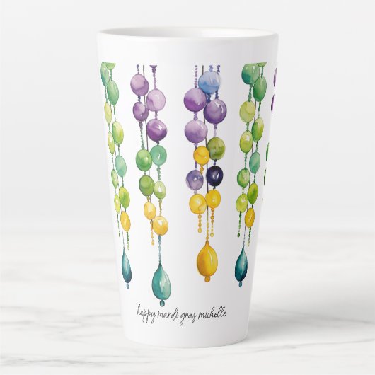 Strings van Mardi Gras Kralen in Waterverf Latte Mok (Voorkant)