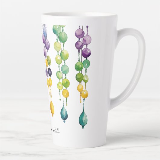 Strings van Mardi Gras Kralen in Waterverf Latte Mok (Rechts)