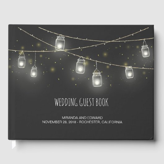 Strings van Mason Jars Fireflies Custom Bruiloft Gastenboek (Voorkant)