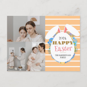 Strip Floral Eenvoudig Pasen Familie Drie foto Feestdagenkaart