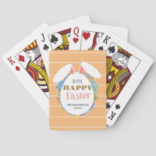 Strip Floral Eenvoudige Elegante Paashaas Familie Pokerkaarten