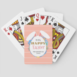 Strip Floral Eenvoudige Elegante Paashaas Familie Pokerkaarten