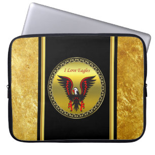strip Zwarte en rode adelaar met gouden folie Laptop Sleeve
