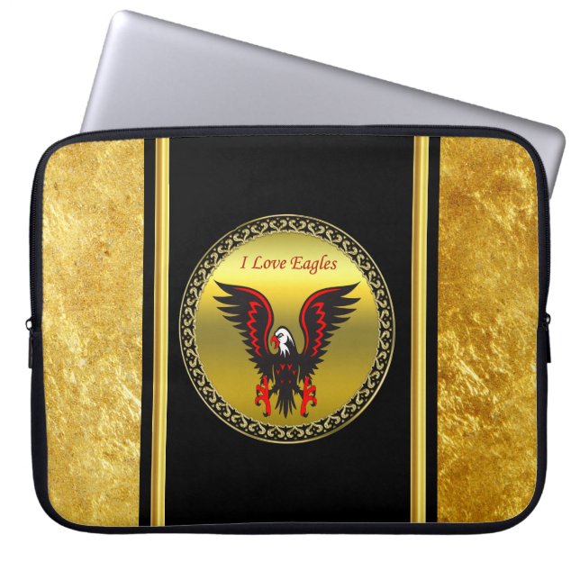 strip Zwarte en rode adelaar met gouden folie Laptop Sleeve (Voorkant)
