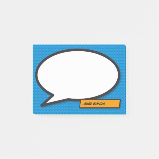 Stripboek Aangepaste Naam Spreekwolk Blauw Post-it® Notes (Voorkant)