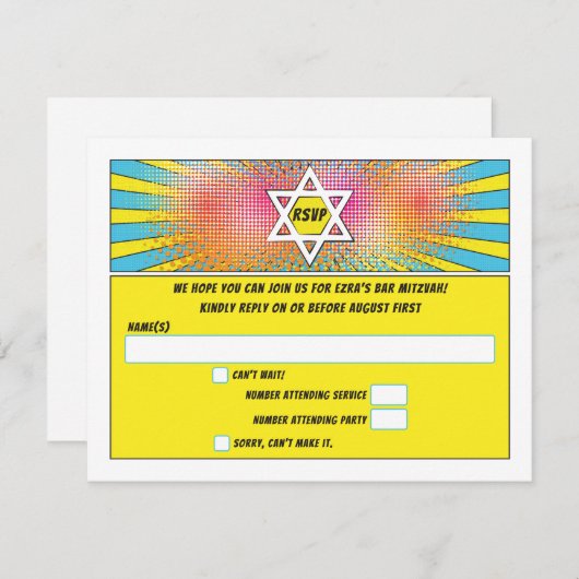 Stripboek Bar Mitzvah of Bat Mitzvah RSVP (Voorkant / Achterkant)