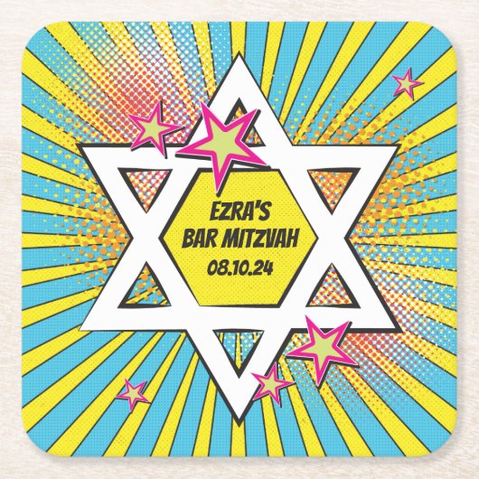 Stripboek Bar Mitzvah Star of David Kartonnen Onderzetters (Voorkant)